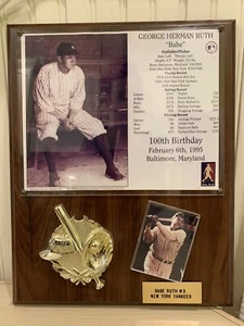 Yankees Babe Ruth Holz Foto/Karte Plakette 100. Geburtstag Statistiken Gedenk - Bild 1 von 9