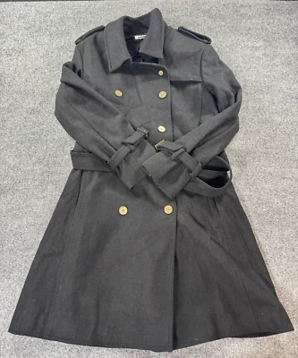 Abrigo DKNY Mujer XL Negro Mezcla Lana Cinturón Botón Dow Doble Pecho Abrigo Guisante Foto 1 de 4