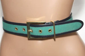 Talbots Green Cotton w/ Black Leather Trim Fashion Belt - Size M/L - 42" long - Picture 1 of 9