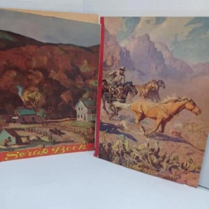 2 Vintage 40's Art Deco Scrap Books Drawing Sketch Books Cowboy & Village Scene - Picture 1 of 11
