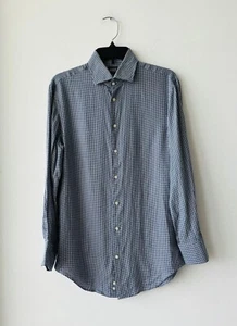 Men’s Armani Collezioni Blue Plaid Button Up Shirt Casual Slim Fit Size US 15 - Picture 1 of 12