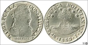 Bolivia 4 Soles 1830 / Potosi JL / 13,50 gr. plata KM00096a.1-30 EBC / XF - Foto 1 di 1