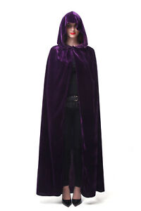 US Ship Purple Velvet Hooded Cloak Witch Robe Medieval Witchcraft Cape Halloween