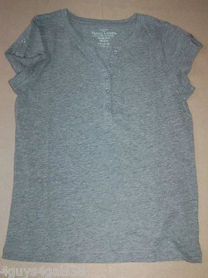 Girls S/S Tee Shirt HEATHER GRAY Glitter Buttons S 6-6X - Image 1 of 2