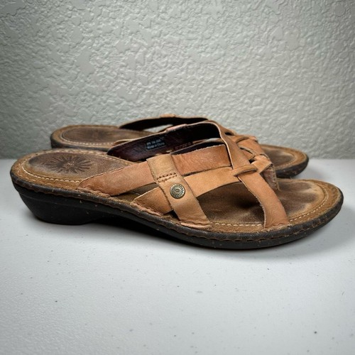 Sandali infradito Ugg Australia donna 6 Lanni pelle marrone tacco basso slip on