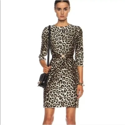 Rag & Bone Short Leopard 100% Silk Dress Keyhole 3/4 Sleeve Fitted Lined Size 8 - Image 1 of 4