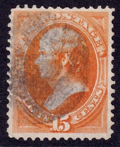 US Scott 152, 1870 Webster, 15c bright orange, FINE USED - Bild 1 von 1