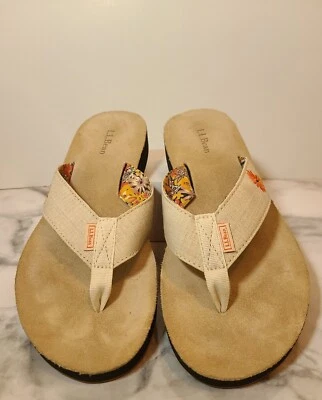 Chanclas para mujer LL BEAN talla 8 flores bordadas playa Foto 1 de 4