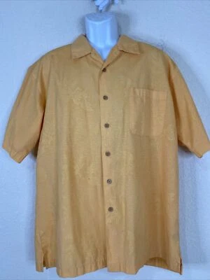 Camisa Desteñida Glory Hombres Talla L Naranja Floral Incrustación Abotonada Manga Corta Bolsillo Foto 1 de 4