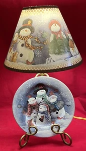 Vintage Christmas Snowman 18" Lamp Collector Plate Holder Gold & Multicolor, Box - Picture 1 of 12