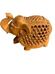 Craftuno Hand Carved Pregnant Wooden Elephant Figurine Home Decor Souvenir - Picture 1 of 6