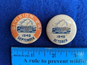 Two 1948 Car Union TROLLEY Union Buttons Division 241 AAofS&EREofA - Picture 1 of 2