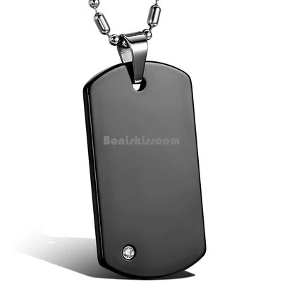 Engravable Tungsten Carbide Army Style Mens Dog Tag Pendant Necklace w Chain - Image 1 of 4