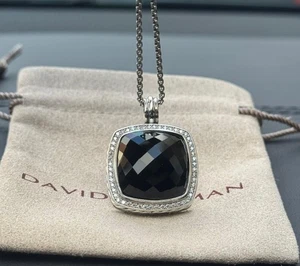 DAVID YURMAN Sterling Silver 20mm Albion Pendant Black Onyx & Diamonds 18 inc - Picture 1 of 7