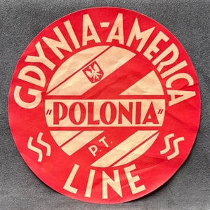 GYDNIA-AMERICA STEAMSHIP LINE SS “POLONIA” circa 1930’s LUGGAGE LABEL - Imagen 1 de 2