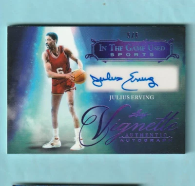2024 Leaf Vignette V-JE1 Julius Erving autograph In The Game Used 5/6 - Image 1 of 2
