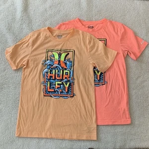 Hurley Boys Kids Orange T-shirts Short Sleeve  Lot Of Two XL 18/20 Surf Waves - Picture 1 of 7