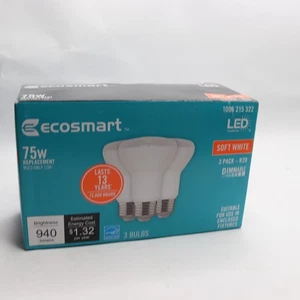(3-Pk) EcoSmart Bulbs LED Light Bulb 2700K Soft White R20 75W Eqv 120V - Picture 1 of 4