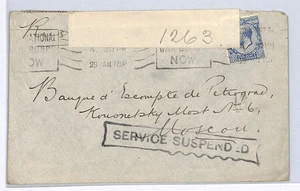 GB WW1 Card Explanatory SERVICE SUSPENDED RUSSIA Moscow 1918{samwells}WX168 - Picture 1 of 14