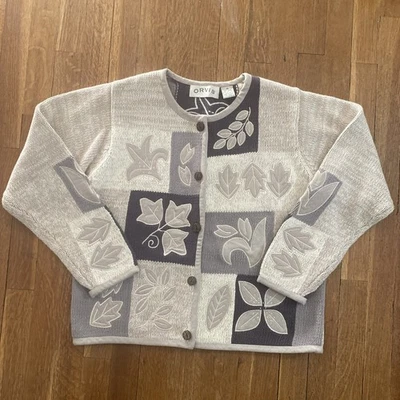 Orvis Sweater Women’s Size M Knit Cardigan 5 Button - Fall Autumn Leaves Vintage - Image 1 of 4