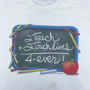 Vintage 2 Teach 2 Touch Lives Shirt Mens Large White Chalkdust Teacher Apple 90s - Picture 1 of 9
