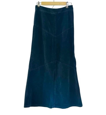 H&M Womens Corduroy A-Line Skirt M Blue Cotton Midi Maxi Size Small Tiered Boho - Image 1 of 4