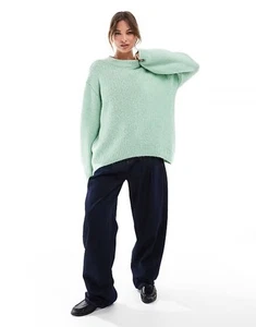 Zara Women’s Mint Green Wool Blend Chunky Cable Knit Sweater Large Long Sleeve - Picture 1 of 8