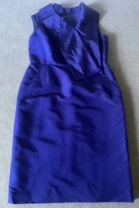 Oscar de la Renta Seide Schal Kleid 10 blau Made in Italy gefüttert Taschen Party EUC - Bild 1 von 24
