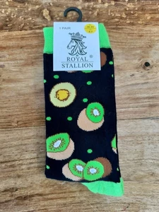 Ladies Kiwi Black Socks Fruit Design Soft Touch Novelty 1 Pair  - Picture 1 of 3