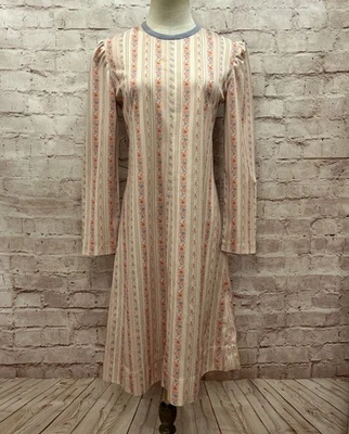 Vintage Dress Edwardian Stripe Floral Prairie Handmade 70’s *Small *see Discript - Image 1 of 4
