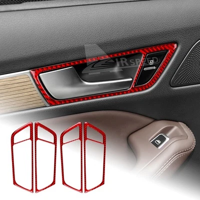 Para Audi Q5 2009-2016 4 Piezas Manija Puerta Panel Cubierta Adhesivo Rojo Real Fibra de Carbono Foto 1 de 4