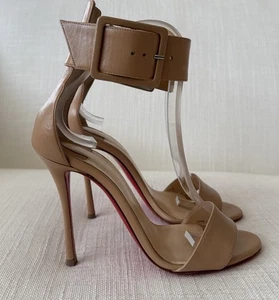 Christian Louboutin Blade Runana 100 Nude Leather Sandals Pumps Heels Size 37 - Picture 1 of 22