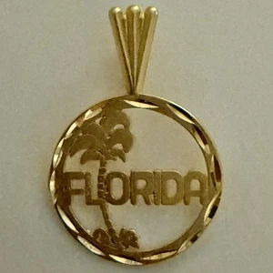 Vintage 14k Yellow Gold Florida/Palm Tree/Charm/Pendant/.75g/Gift It/Unworn/14mm - Picture 1 of 3