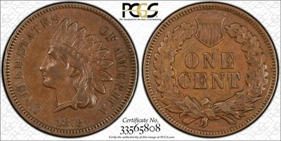 1873 Indian Cent, Closed 3, PCGS AU50, S-2, DDO - Image 1 of 3