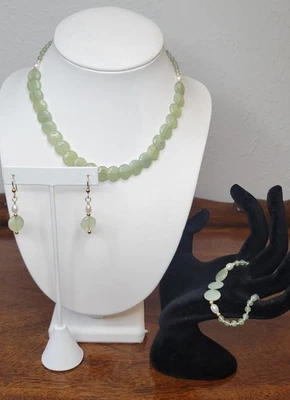 Jadeite Pearl Seeds And 1/20 14kt Necklace Bracelet & Earrings Set - Image 1 of 4