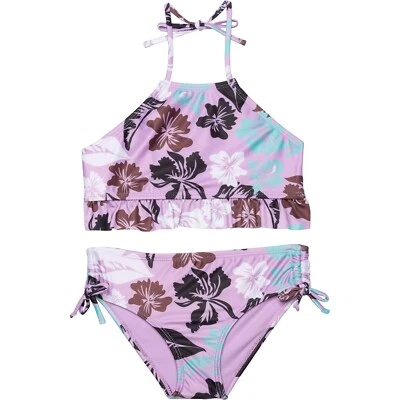 Raisins Girl's 12 2 Pc Aloha Guava Island Set Purple Halter Bikini Swimsuit  - Image 1 of 2