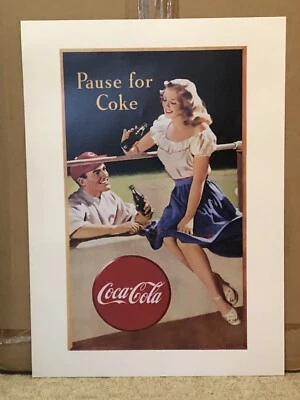 Pause for Coke 1994 World of COCA-COLA Vintage POSTER nos WOMAN+Baseball Player - Image 1 of 4