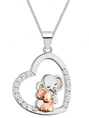 Halskette Damen Silber Herz Elefant Anhänger Kette 925 mit Zirkonia Echtschmuck - Bild 1 von 4