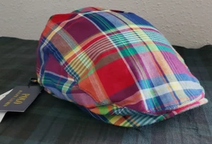 POLO RALPH LAUREN PLAID MADRAS NAVY MENS CABBIE/NEWSBOY HAT(S/M) - Picture 1 of 6