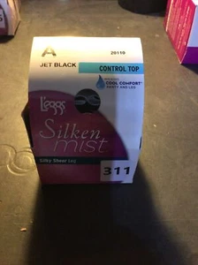 L'eggs Women's Silken Control Top Toe Panty Hose, Jet Black Size A - Picture 1 of 5