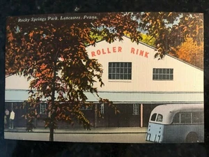 Rocky Springs Park Vintage Postkarte Lancaster PA Achterbahn mit Bus - Bild 1 von 2