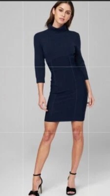 NUEVO CON ETIQUETAS Hermoso Vestido Suéter BEBE AZUL MARINO Cuello Alto Pequeño Otoño Invierno Foto 1 de 2