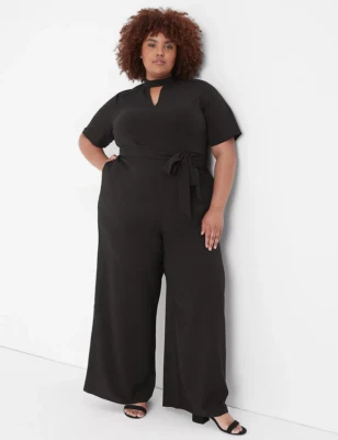 NEW LANE BRYANT BLACK LENA PERFECT SLEEVE MOCK NECK WIDE LEG JUMPSUIT SZ 18 - Image 1 of 3