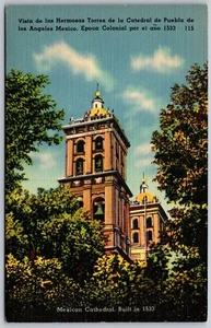 Postal De Colección Catedral México Puebla de los Ángeles Torres Años 40 Lino Vista - Imagen 1 de 2