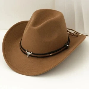 Light Brown Western Cowboy Hat Cowboy Cowgirl Rodeo Style with Bull Skull Accent - Picture 1 of 9