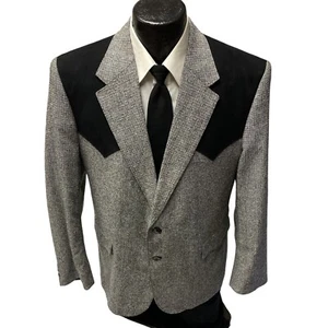 Circle S Gray Black SILK Tweed Cowboy SportCoat WESTERN Jacket Rockabilly Blazer - Picture 1 of 13