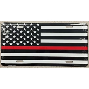 Bandera de Estados Unidos Línea Roja Bomberos Vidas Materia Metal Placa Auto Coche - Imagen 1 de 2