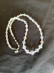 VTG Necklace Crystal Beads Aurora Borealis Graduated long 27” Adjustable - Picture 1 of 8