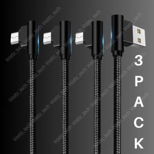 3Pack 90 Degree Right Angle Micro USB Cable Charger Cord 3/6/10FT For Samsung LG - Picture 1 of 12