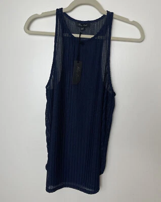 Honey Punch Top Women’s Large Navy Sheer High Neck Textured Top Layer NEW - Image 1 of 4